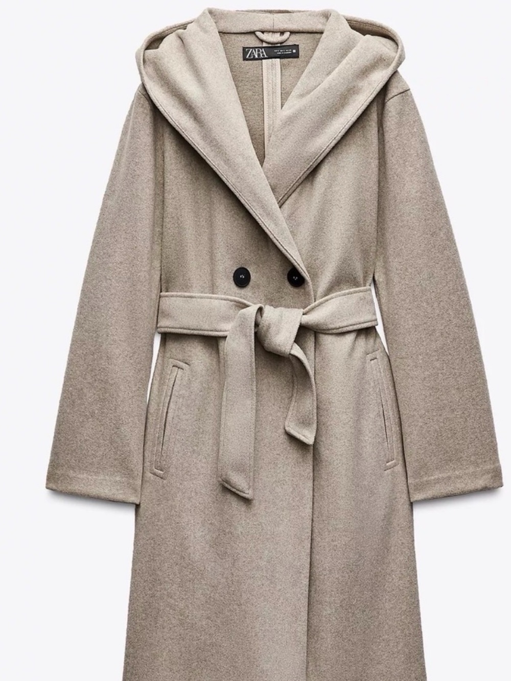 Zara Beige Hooded Belted Coat Size M